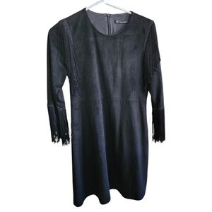 Women's Trafaluc by Zara Black Faux Suede & Fringe Mini Dress Western Goth  Sz S